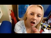 Lovely obese ash-blonde does a adorable blowjob in a train