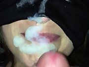 Perfect facial cumshot on pretty wife's face