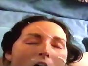 Slut wife blowing a man rod for cum on her face 2