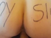 My slut labeled on her arse as i fuck her reverse cowgirl